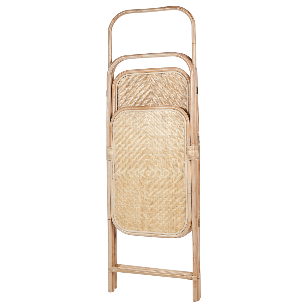 Divisorio per la stanza in rattan naturale e bambù a 3 pannelli pieghevoli con schermo decorativo.