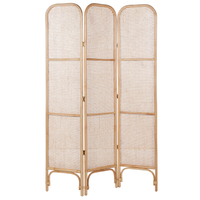 Divisorio per ambienti con telaio in rattan naturale e rete a 3 pannelli, schermo pieghevole e decorativo.