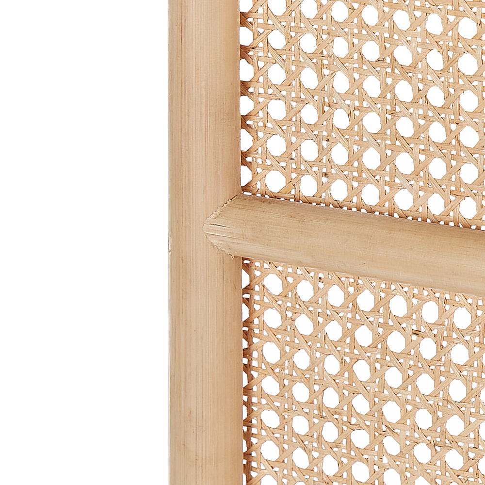 Divisorio per ambienti con telaio in rattan naturale e rete a 3 pannelli, schermo pieghevole e decorativo.