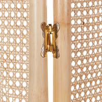 Divisorio per ambienti con telaio in rattan naturale e rete a 3 pannelli, schermo pieghevole e decorativo.