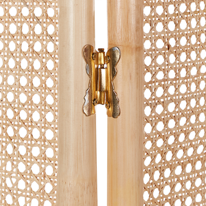 Divisorio per ambienti con telaio in rattan naturale e rete a 3 pannelli, schermo pieghevole e decorativo.