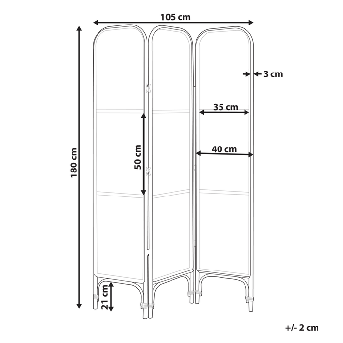 Divisorio per ambienti con telaio in rattan naturale e rete a 3 pannelli, schermo pieghevole e decorativo.