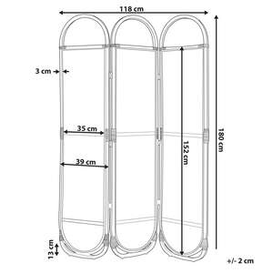 Divisorio per ambienti con telaio in rattan nero e rete a 3 pannelli, schermo pieghevole e decorativo.