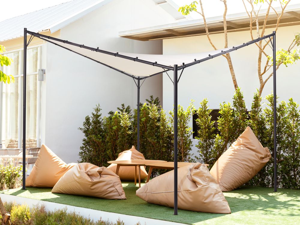 Gazebo da giardino con struttura in metallo e tessuto beige 300 x 300 cm pergola esterno terrazzo