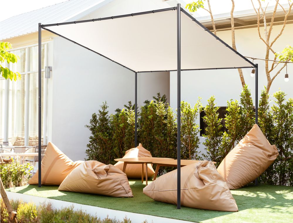 Pergola Beige Poliestere Acciaio 282 x 294 cm Tessuto Ombra Struttura in metallo Padiglione da giardino