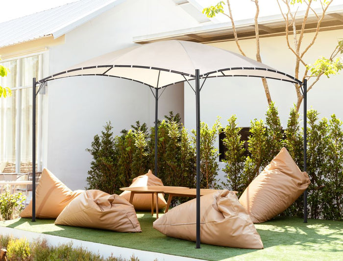Gazebo da giardino con struttura in metallo e tessuto beige 305 x 305 cm pergola esterno terrazzo