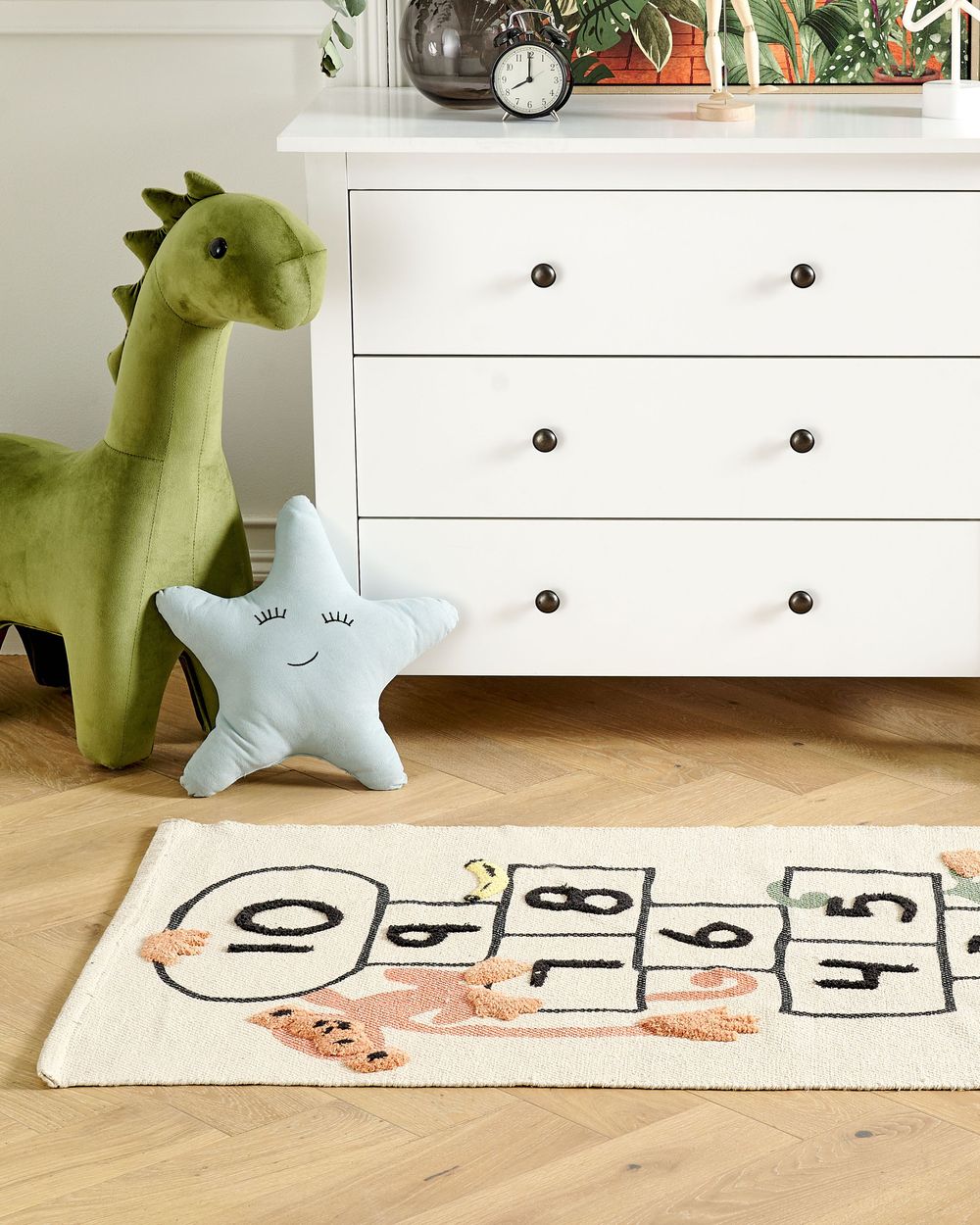 Tappeto per bambini in cotone con motivo scimmia 80 x 150 cm tessuto a mano multicolore cameretta camera per bambini