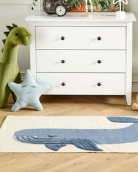 Tappeto per bambini in cotone con motivo con balene 80 x 150 cm tessuto a mano beige e blu cameretta camera per bambini