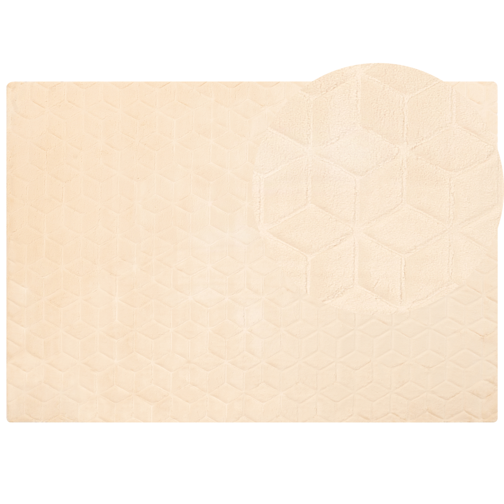 Tappeto in pelliccia di coniglio sintetica beige 160 x 230 cm shaggy ad alto pelo soggiorno camera da letto