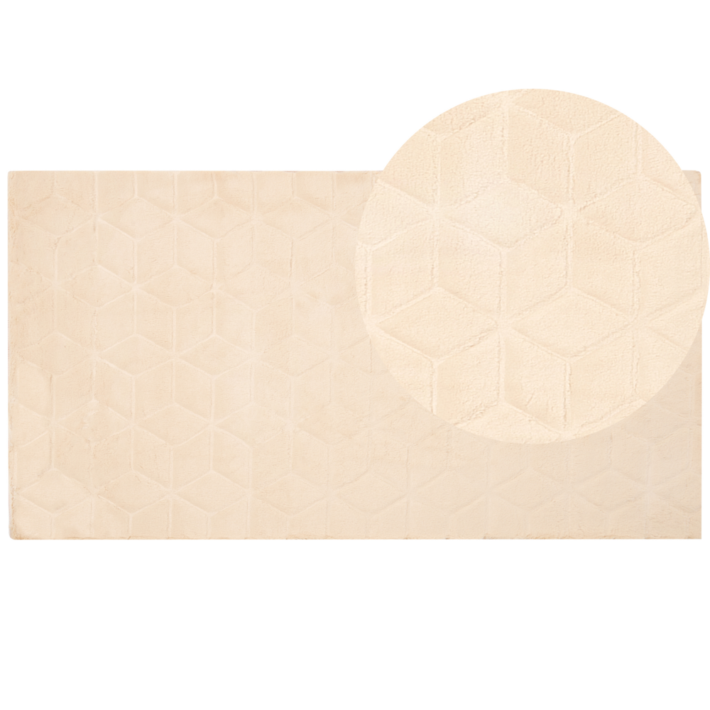 Tappeto in pelliccia di coniglio sintetica beige 80 x 150 cm shaggy ad alto pelo soggiorno camera da letto