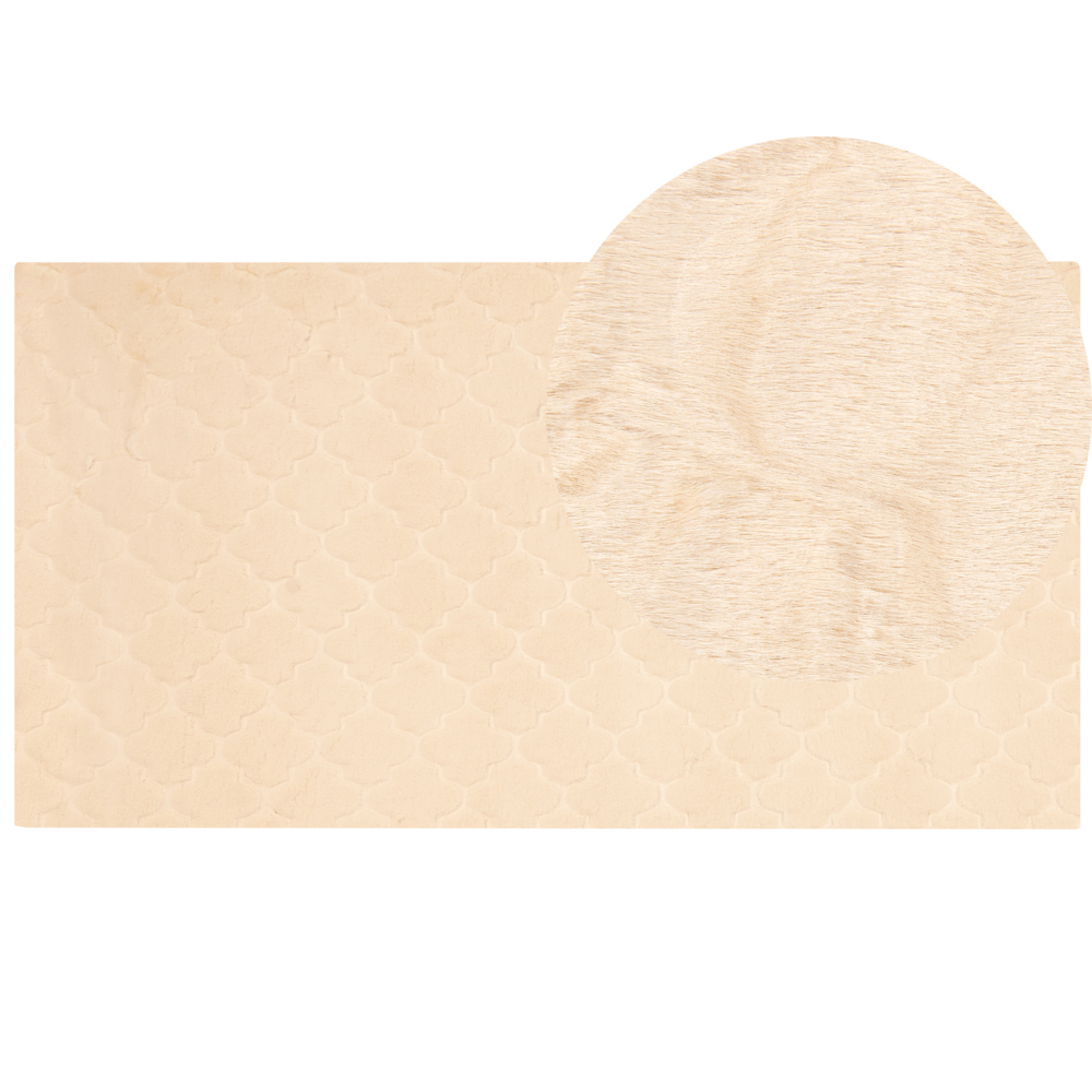 Tappeto in pelle sintetica di coniglio beige 80 x 150 cm motivo a rete soggiorno camera da letto