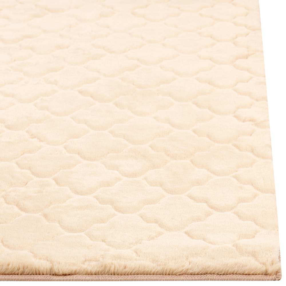 Tappeto in pelle sintetica di coniglio beige 80 x 150 cm motivo a rete soggiorno camera da letto