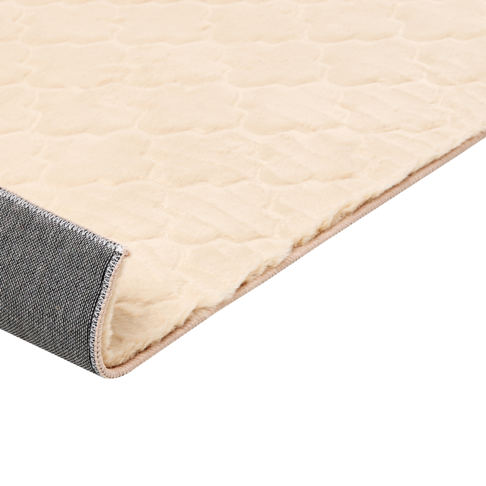 Tappeto in pelle sintetica di coniglio beige 80 x 150 cm motivo a rete soggiorno camera da letto