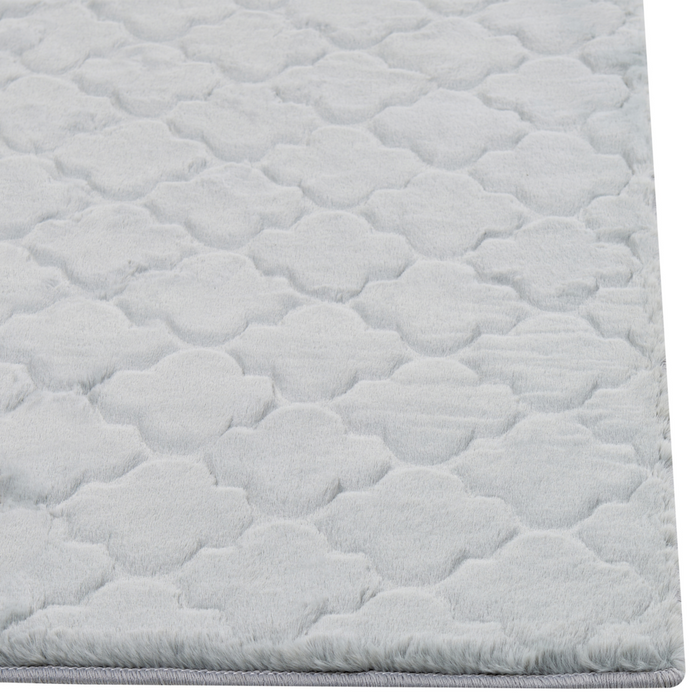 Tappeto in pelle sintetica di coniglio grigio chiaro 160 x 230 cm motivo a rete soggiorno camera da letto