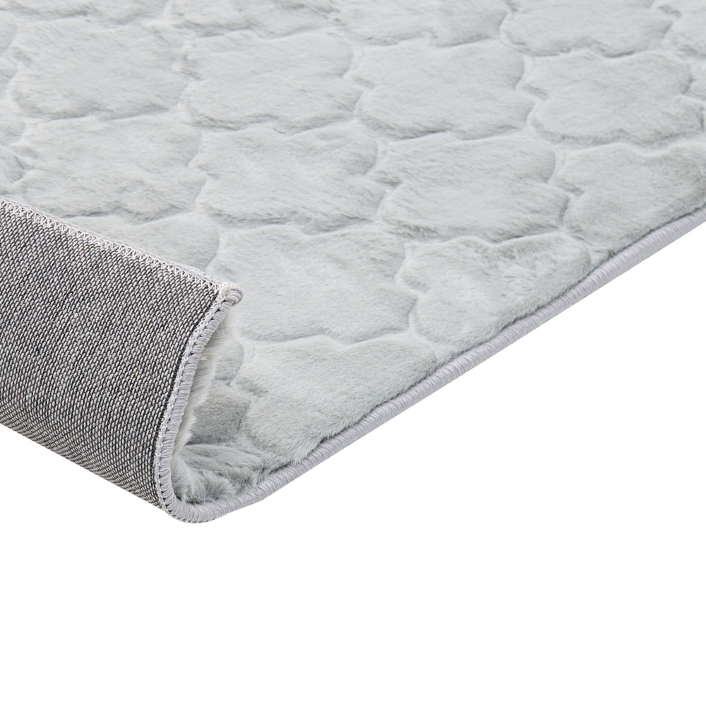 Tappeto in pelle sintetica di coniglio grigio chiaro 160 x 230 cm motivo a rete soggiorno camera da letto