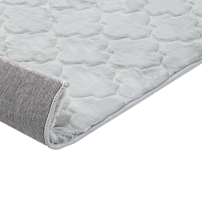 Tappeto in pelle sintetica di coniglio grigio chiaro 160 x 230 cm motivo a rete soggiorno camera da letto