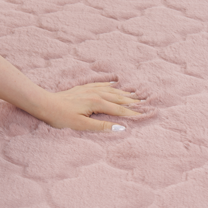 Tappeto in pelle sintetica di coniglio rosa 80 x 150 cm motivo a rete soggiorno camera da letto