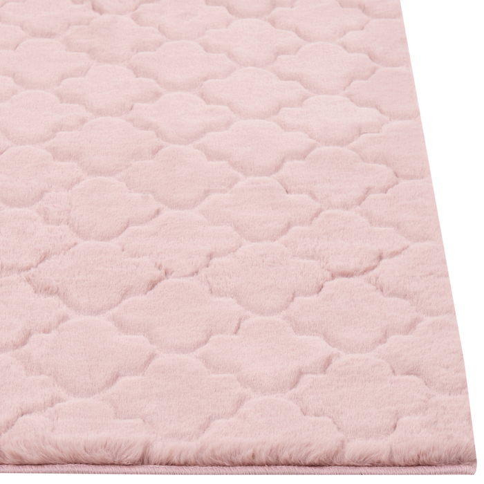 Tappeto in pelle sintetica di coniglio rosa 80 x 150 cm motivo a rete soggiorno camera da letto