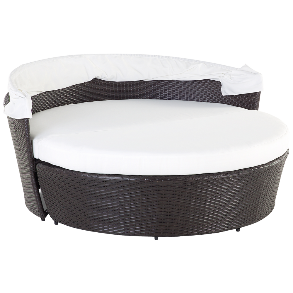 Lettino da giardino in vimini rattan bianco e marrone con cuscini Tavolino da caffè resistente agli agenti atmosferici