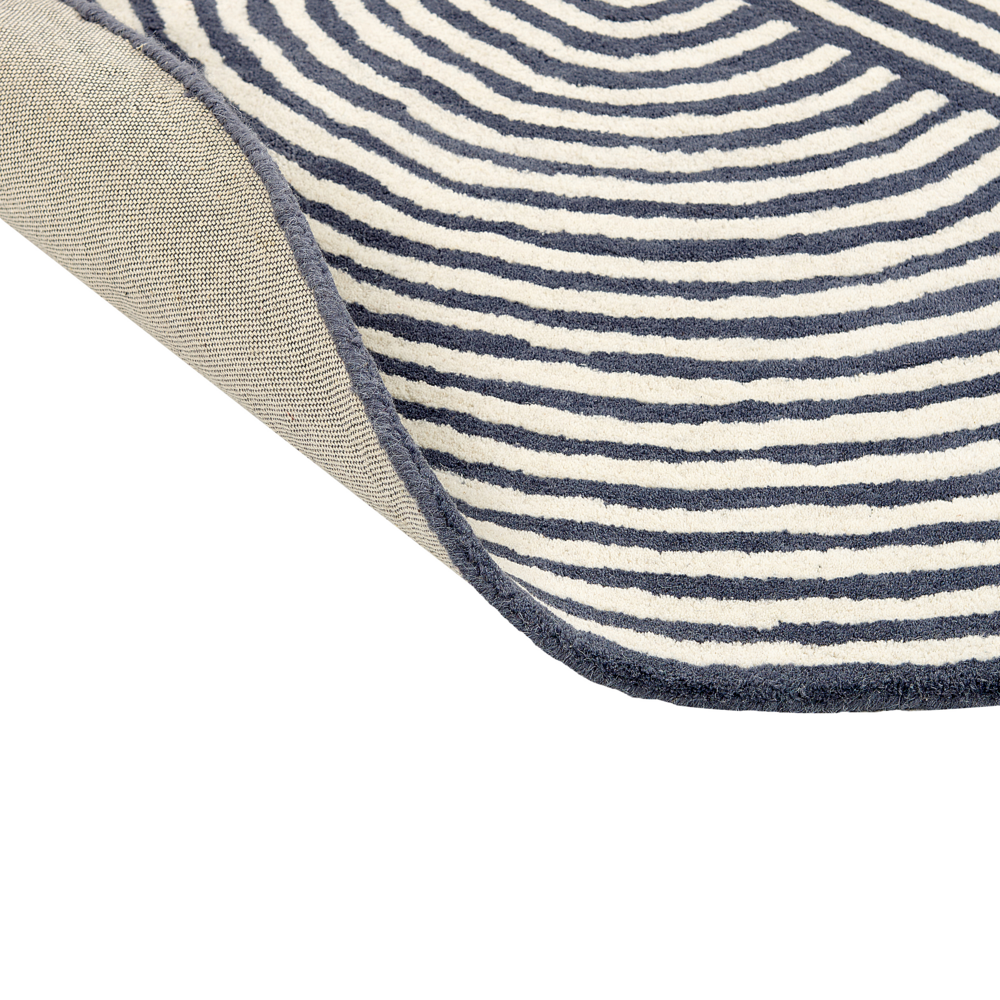 Tappeto da salotto in lana a righe ovali bianco e grigio grafite 140 x 200 cm soggiorno camera da letto