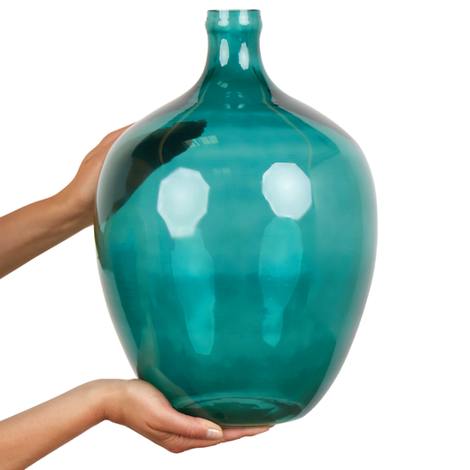 Vaso decorativo in vetro turchese 39 cm decorativo fatto a mano rotondo a forma di bocciolo da tavolo Decorazione per la casa Design moderno