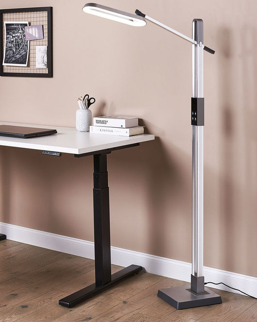 Lampada da terra LED materiale sintetico argento 144 cm altezza regolabile soggiorno camera da letto