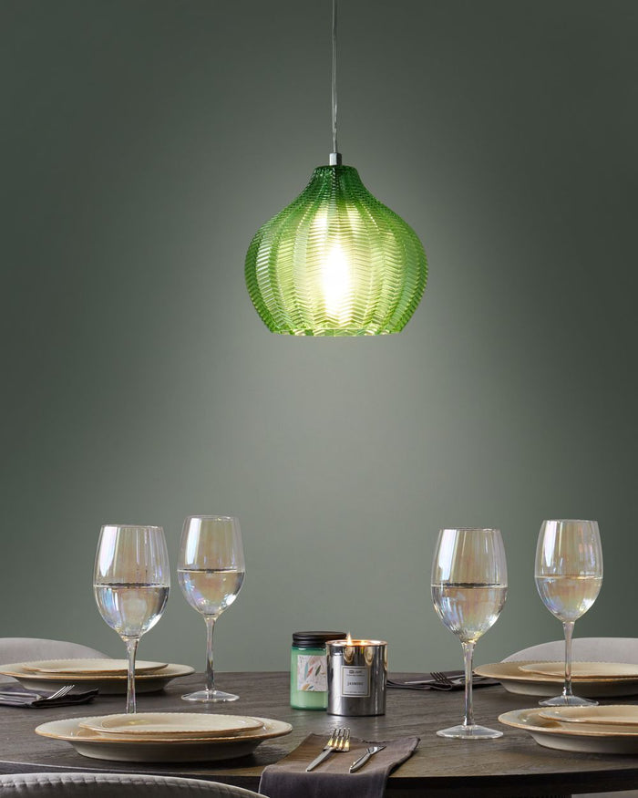 Lampadario a sospensione con paralume in vetro stile retro verde soggiorno camera da letto
