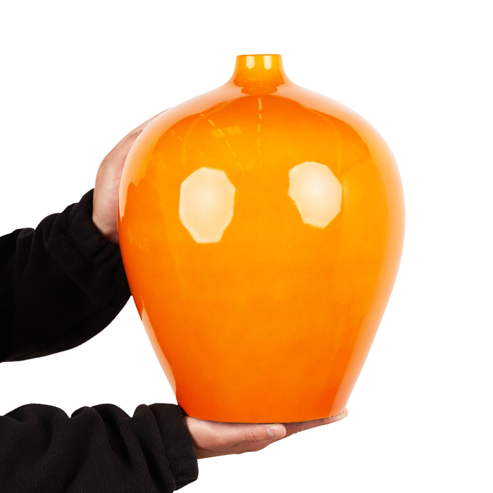 Vaso di terracotta alto color arancione forma rotonda 42 cm stile moderno salotto