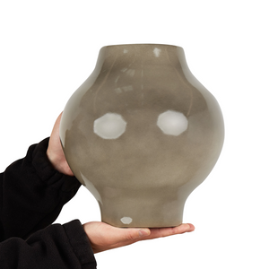 Elegante vaso di terracotta color tortora a forma rotonda 31 cm salotto ingresso moderno