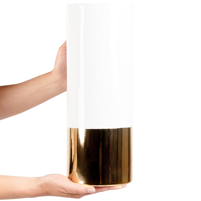 Vaso da fiori da tavola Bianco con ceramica dorato 36 cm moderno