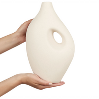 Vaso in porcellana bianco panna 32 cm accessorio moderno realizzato a mano