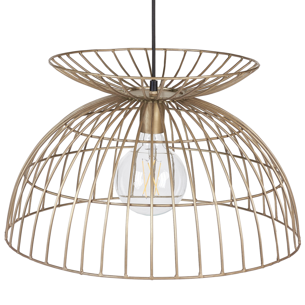 Lampadario con paralume a forma di gabbia in ferro e ottone stile moderno contemporaneo