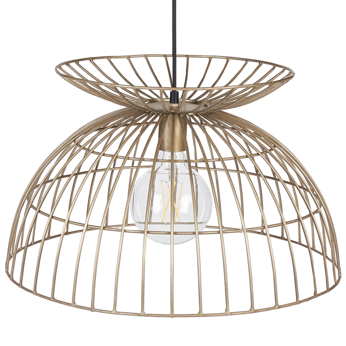 Lampadario con paralume a forma di gabbia in ferro e ottone stile moderno contemporaneo