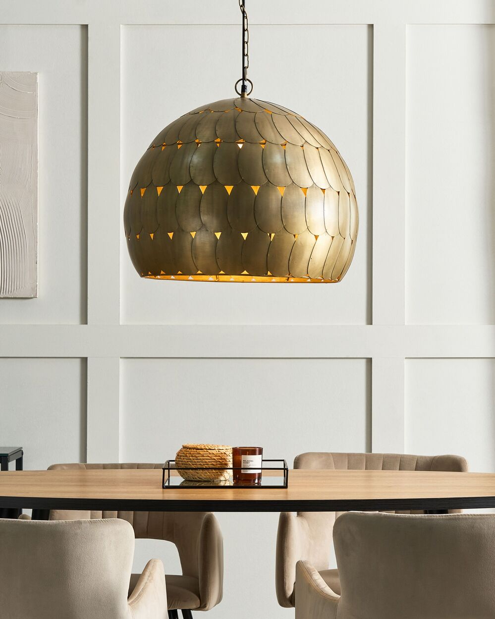 Lampadario in metallo in ottone forma a sfera stile retrò vintage soggiorno