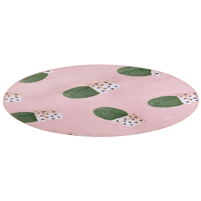 Tappeto Rotondo Rosa e Verde Stampato Cactus ø 120 cm pelo corto per Bambini