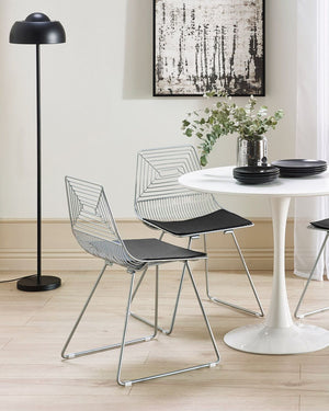 Set di 2 sedie in metallo argento con cuscino in pelle stile moderno industriale