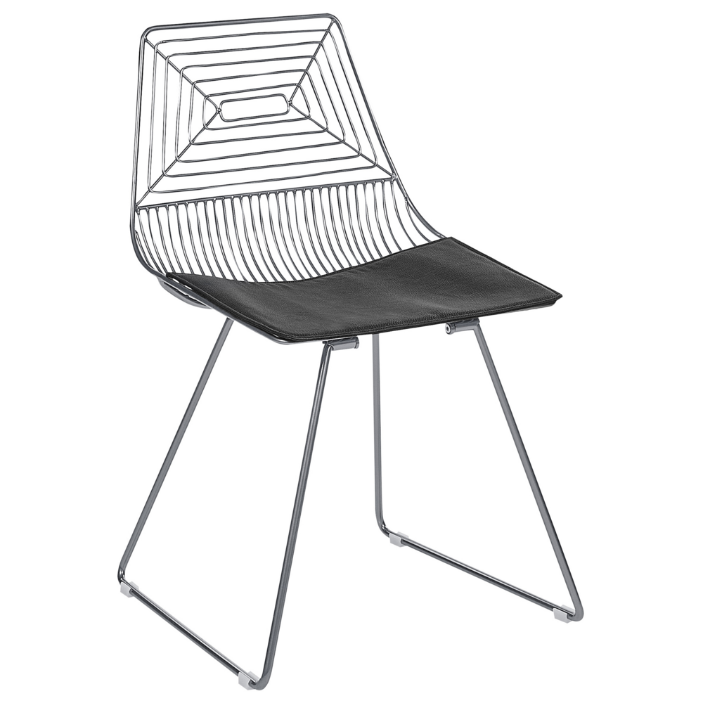 Set di 2 sedie in metallo argento con cuscino in pelle stile moderno industriale