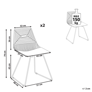 Set di 2 sedie in metallo argento con cuscino in pelle stile moderno industriale