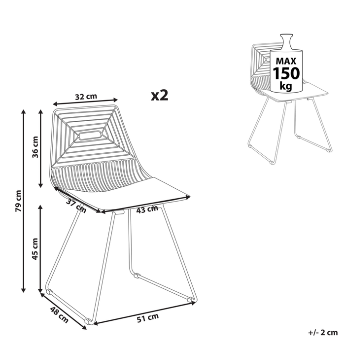 Set di 2 sedie in metallo argento con cuscino in pelle stile moderno industriale