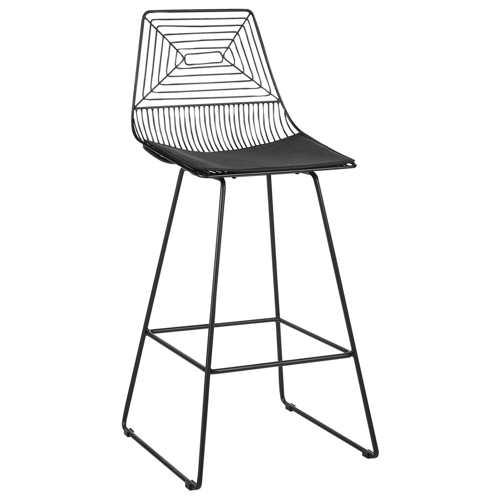 Set di 2 sgabelli in metallo nero con imbottitura in pelle stile moderno contemporaneo