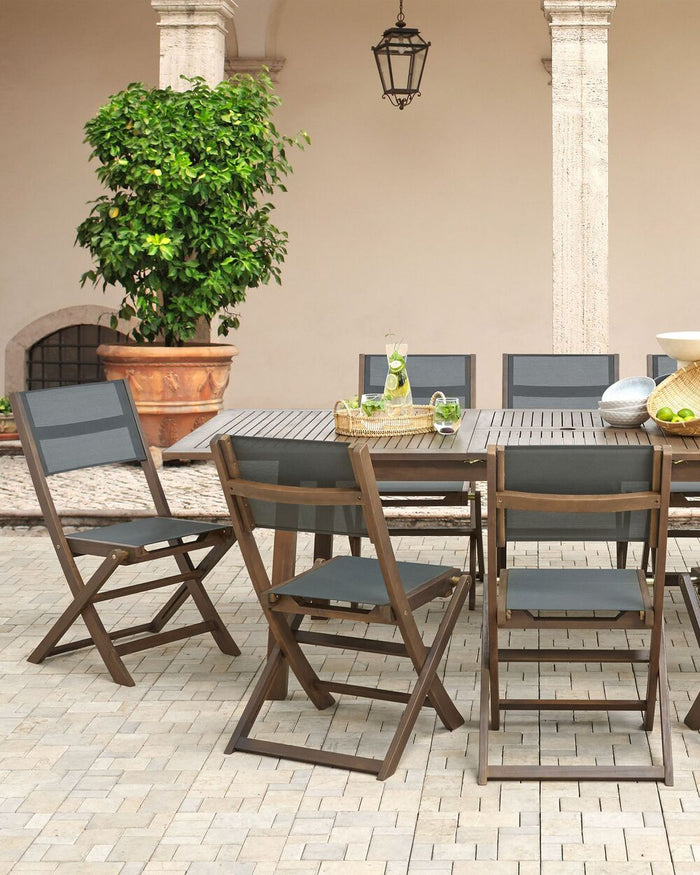 Set di 2 sedie da giardino in legno chiaro scuro di acacia pieghevoli