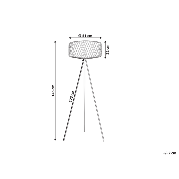 Lampada da terra a stelo in bambù con paralume aperto e base in metallo 120 cm naturale e nera soggiorno stile boho