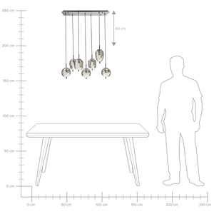Lampadario in vetro argentato con 7 luci vetro 122 cm design moderno soggiorno contemporaneo