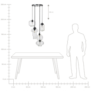 Lampadario in vetro trasparente con 6 luci 155 cm stile moderno soggiorno contemporaneo