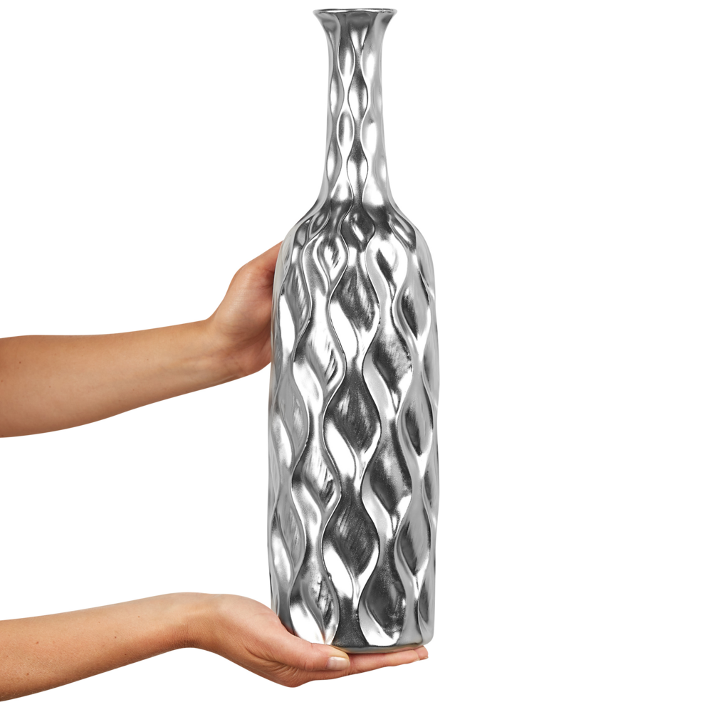 Vaso da fiori decorativo argento gres porcellanato forma bottiglia 12 x 45 cm stile modern glam