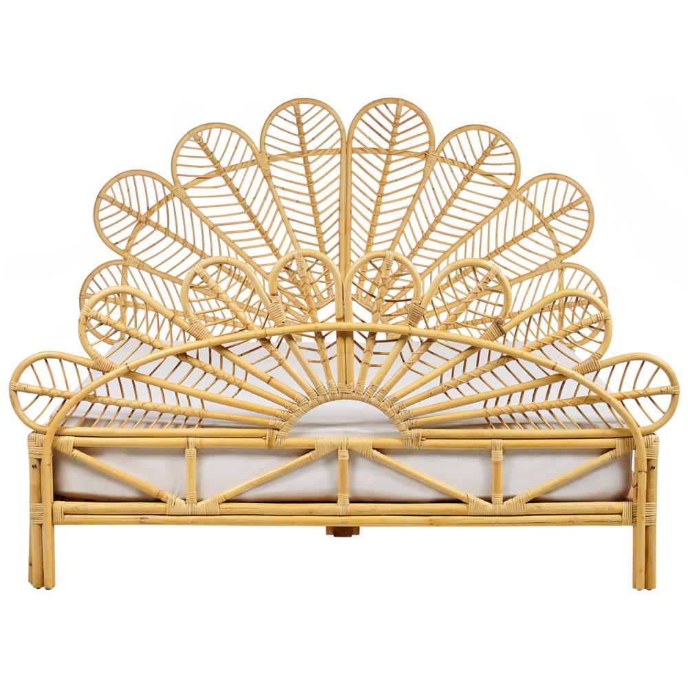 Letto matrimoniale in rattan con rete in legno chiaro e pannello intrecciato 160 x 200 cm camera da letto stile boho