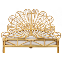 Letto matrimoniale in rattan con rete in legno chiaro e pannello intrecciato 160 x 200 cm camera da letto stile boho