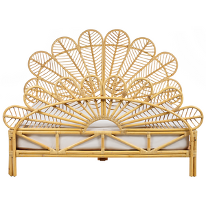 Letto matrimoniale in rattan con rete in legno chiaro e pannello intrecciato 160 x 200 cm camera da letto stile boho