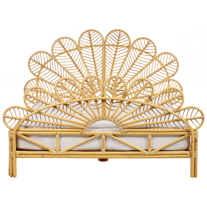 Letto matrimoniale in rattan con rete in legno chiaro e pannello intrecciato 160 x 200 cm camera da letto stile boho