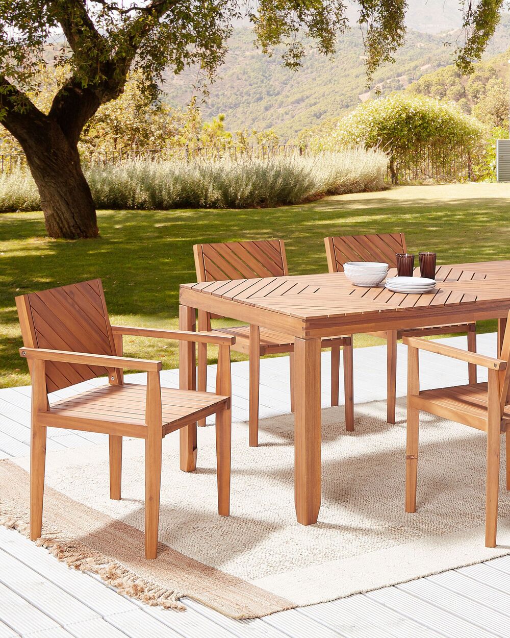 Set di 6 sedie da giardino tradizionali in legno di acacia con braccioli esterno terrazzo stile classico